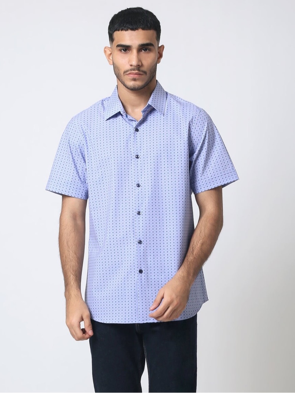 QUIETI Performance Micro Print Stretch Short Sleeve Button Down, Size XXL